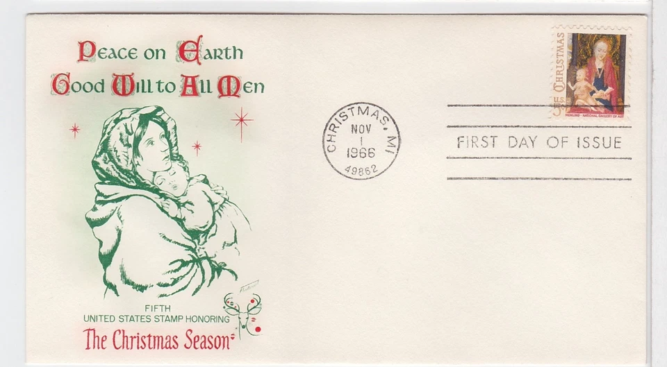 TurtlesTradingPost- Christmas Madonna & Child #1321 -1966 FDC- Fleetwood Cachet - Image 1 of 1