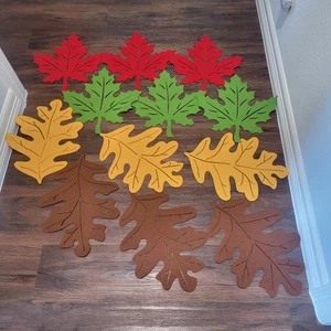 Set of 12 Fall Thanksgiving Red Green Brown Gold Placemats Felt Leaf Cut Outs - Picture 1 of 2