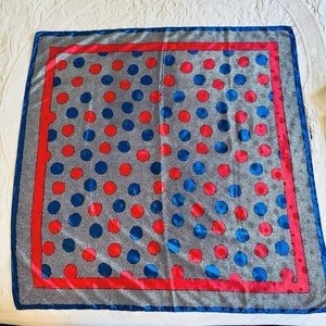 Vintage Red Blue White Polka Dot Scarf 34 Inches Pop Art 1960s - Picture 1 of 6
