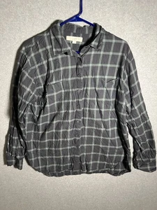 Camisa de franela ligera Loft para mujer gris medio a cuadros algodón con botones - Imagen 1 de 9