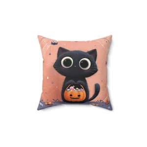 Halloween Whimsical Cat Throw Pillow and Cover Spooky Home Decor Accent Cushion - Picture 1 of 13