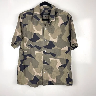 Rag & Bone Avery Vacation Shirt Short Sleeve Camo Button Front Size Medium - Image 1 of 4
