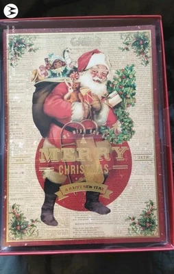 set 15 Punch Studio VINTAGE SANTA CLAUS with TOY SACK CHRISTMAS CARDS NEW - Image 1 of 2