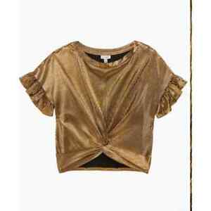 NWT Love Fire Gold Metallic Twist Knot Short Sleeve Kids Large Shirt