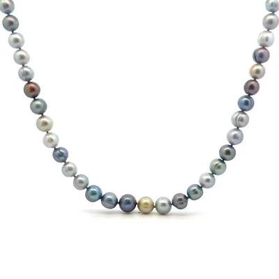 Collar HONORA Genuino Cultivado Frshwtr Oscuro Multicolor Anillado 8-10mm Perla 18" Foto 1 de 4