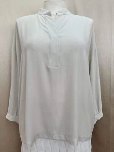 NWT - EILEEN FISHER bone white Silk Georgette Crepe Mandarin Collar Shirt - XL - Picture 1 of 8