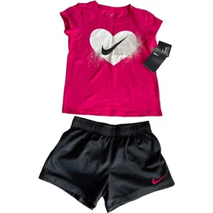 Nike Script Futura Shorts Set 2pc 6X L 6-7 YRS 36F519-023 Black/pink - Picture 1 of 12