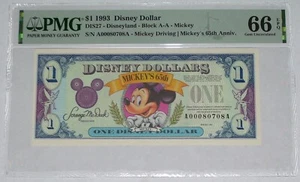 1993 $1 Disney Dollar Mickey 65th Anniversary PMG 66 EPQ Disneyland Block A-A - Picture 1 of 2