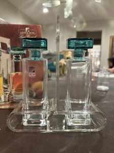 MCM Luigi Bormioli Light & Music Set of 2 Turquoise Decanters caddy oil vinegar - Picture 1 of 12