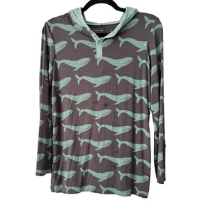 Kickee Pants Whale Print Hooded Long Sleeve Bamboo Viscose Boys Shirt Size XL - Picture 1 of 6