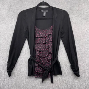 INC Damen Pullover schwarz rosa gepunktet Langarm Rundhals Strick Träger Größe S - Bild 1 von 9