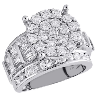 10K White Gold Round Diamond Circle Cluster Ladies Designer Engagement Ring 3 Ct - Image 1 of 4