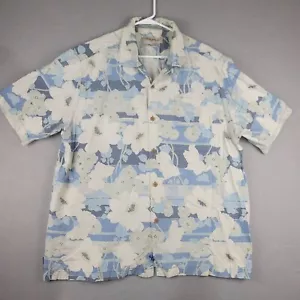 Tommy Bahama 100 % Seide Camp Shirt Herren XL weiß blau Blumenmuster hawaiianisch - Bild 1 von 12