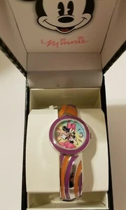 Disney Minnie Mouse Metal Bangle Cuff Bracelet Watch Orange Purple New - Picture 1 of 12