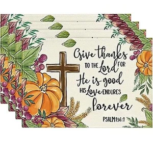 Pumpkin Fall Placemats Set of 4 12x18 Inch Seasonal Thanksgiving Autumn Table... - Picture 1 of 6