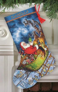 Kit de punto de cruz ~ Medias de Navidad de vuelo de Santa Santa Collection #70-08923 - Imagen 1 de 2