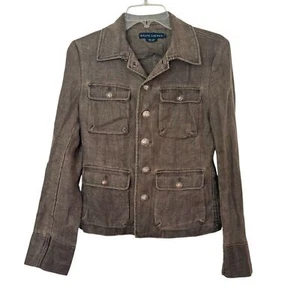 Ralph Lauren grün Büffel Nickel Knöpfe 100 % Leinen Utility Jacken Größe 6 - Bild 1 von 10