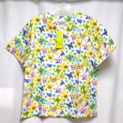 Women's Butterfly Scrubs Top - size Medium (M) - Natural Uniforms - Image 1 of 3