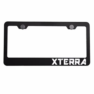 Matte Black License Plate Frame Chrome XTERRA Laser Etched Metal Screw Cap - Picture 1 of 7