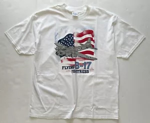 VTG Boeing B-17 Flying Fortress WWII Bomber Shirt Mens XL White Big Graphic 90s - Picture 1 of 6