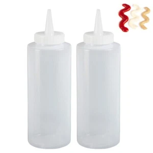 2 Pk Clear Squeeze Bottle Condiment Plastic Dispenser Ketchup Mustard Oil 12.5oz - Picture 1 of 1