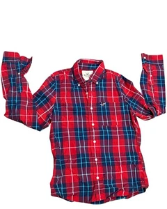 Hollister Herren Button Down Hemd M rot blau kariert 100% Baumwolle Freizeit Preppy - Bild 1 von 7