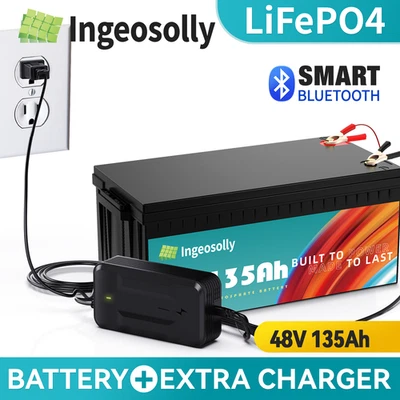 INGEOSOLLY 48V 135Ah LiFePO4 Lithium Battery 200ABMS Bluetooth for Trolling Motor Golf Cart