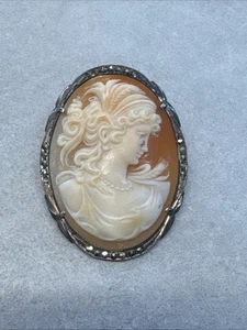 Colgante/broche vintage camafeo 800 plata marcasita A144 - Imagen 1 de 14