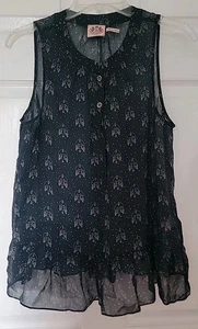 Neu ohne Etikett Gr. M Juicy Couture halbtransparente Vintage Seidenbluse Schößchen, Lovebird-Druck - Bild 1 von 7