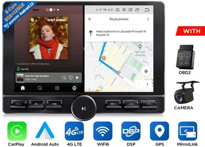 Double DIN 10.1" Touch Screen 8+128GB Android 13 Car Stereo Radio CarPlay 4G LTE - Image 1 of 4