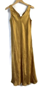 Max Mara Leisure Talete Midi Dress Crinkle Satin Slip In Yellow Women's Size 8 - Picture 1 of 11