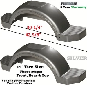 SET OF 2 (TWO) FULTON SINGLE AXLE TRAILER FENDERS 14" WHEELS TIRES SKIRT BOAT - Picture 1 of 2