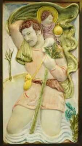 Three AAA Sculpture Bas-relief Plaque Saint Christopher Jesus Epigone Lenci 20th - Picture 1 of 22