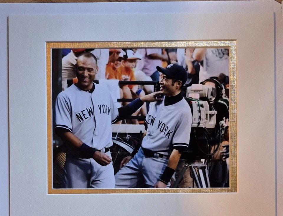 Impresión fotográfica Ichiro Suzuki y Derek Jeter NY Yankees 11x14 doble mate 8x10 Foto 1 de 4