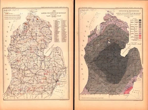 2 items LOWER PENINSULA MICHIGAN, PORTLAND CEMENT FACTORIES Antique maps 1902 - Picture 1 of 3