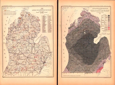 2 artículos PENÍNSULA BAJA MICHIGAN, FÁBRICAS DE CEMENTO PORTLAND MAPAS ANTIGUOS 1902 Foto 1 de 3