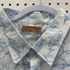 NWT HAPPY BAY Men's Shirt Short Sleeve Moisture Wicking Collared FISH 2XL - Picture 1 of 6