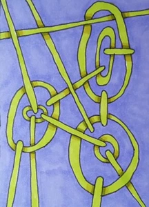 ACEO Original Abstract Painting Organic Art Card Pen and Markers Green Rings - Picture 1 of 1