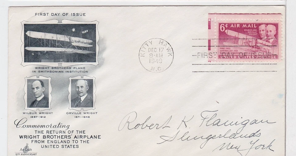 TurtlesTradingPost - Wright Brothers Airmail FDC  #C45- 1949 Artcraft Cachet - Image 1 of 1
