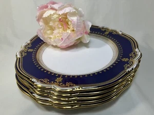 (5) Spode Cobalt w/Raised Gold Dots 'LANCASTER' 10.875 Inch DINNER PLATES - Picture 1 of 11