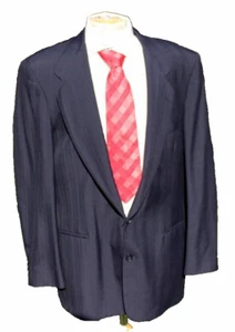 Pierre Cardin Mens 2 Btn Pinstriped Midnite Blue Wool Suit estimatedSz 46L 38x31 - Picture 1 of 14