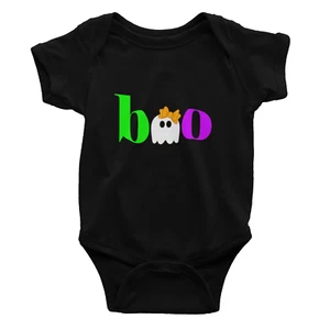 Neonato Halloween Nero Pezzo Unico Disegno Personalizzato "Boo" - Foto 1 di 1