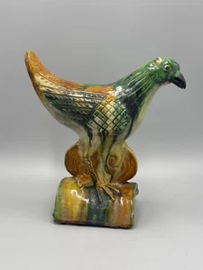 Antique 17th c Chinese Kangxi Sancai Glazed Bird Wadang Eaves Tile Statue 9'' - Picture 1 of 13