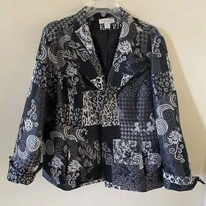 VIN Christopher & Banks Size XL Extra Large Black & White Blazer Paisley Animal - Picture 1 of 9