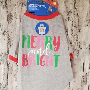 Vibrant Life Holiday Merry & Bright Dog Christmas T-Shirt  MEDIUM M (20-50 Lbs.) - Picture 1 of 5