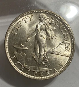 1945-S Philippines Silver 50 Centavos Fifty GEM BU Brilliant Uncirculated SPOT - Picture 1 of 8