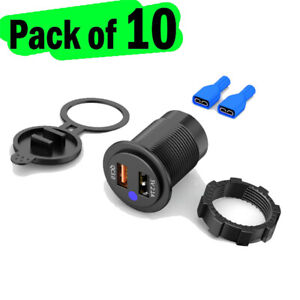 [LOT of 10] Dual QC 3.0 USB Fast Car Charger Socket For Car Boat,Motorcycle,Golf