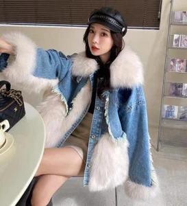 Abrigos gruesos sueltos cálidos de mezclilla parkas de mezclilla de zorro de moda para mujer de moda invierno - Imagen 1 de 18