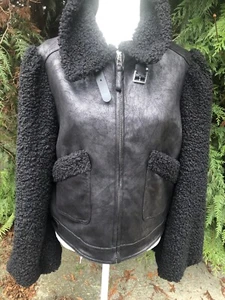 NWT Max Studio L Black Faux Leather & Lambswool Fur Jacket Lined MSRP $168 - Picture 1 of 14
