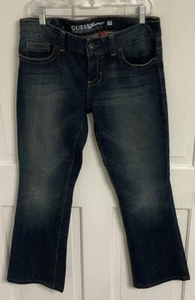 Womens GUESS Vintage Daredevil Boot Cut Low-Rise Jeans Size 31 Dark Wash Wide - Picture 1 of 11